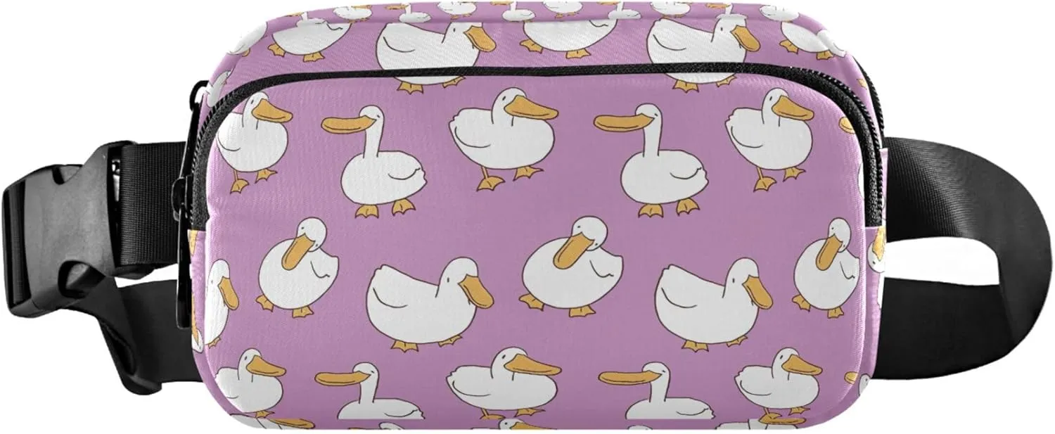Custom Cartoon Duck Violet Fanny Packs for Women Waterproof Large Hip Belt Bag Cute Crossbody Waist Bag