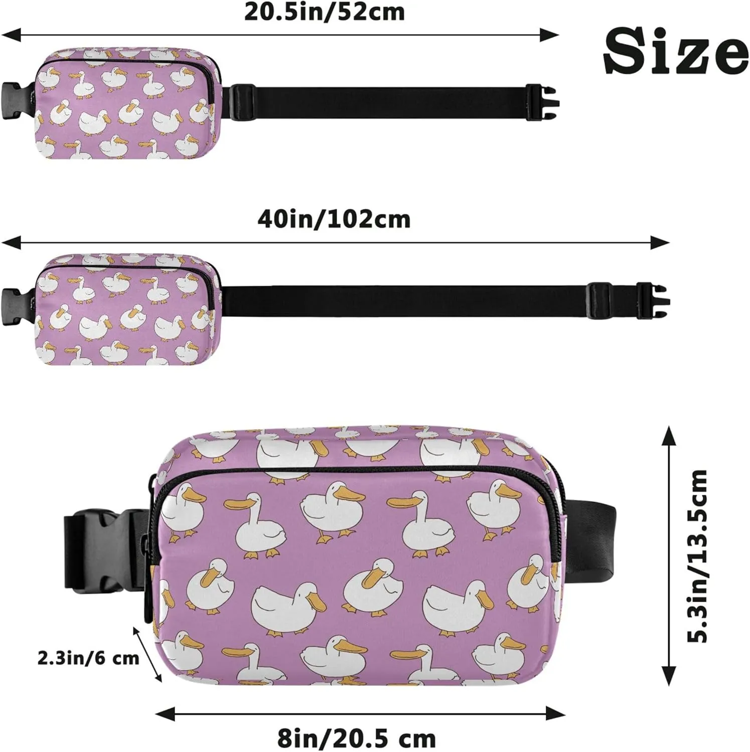 Custom Cartoon Duck Violet Fanny Packs for Women Waterproof Large Hip Belt Bag Cute Crossbody Waist Bag