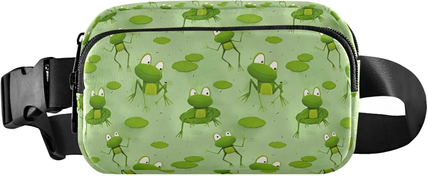 Custom Cartoon Frogs Sitting Water Green Fanny Packs Women Trendy Belt Bag Hip Pouch Waterproof Travel Waist Bag