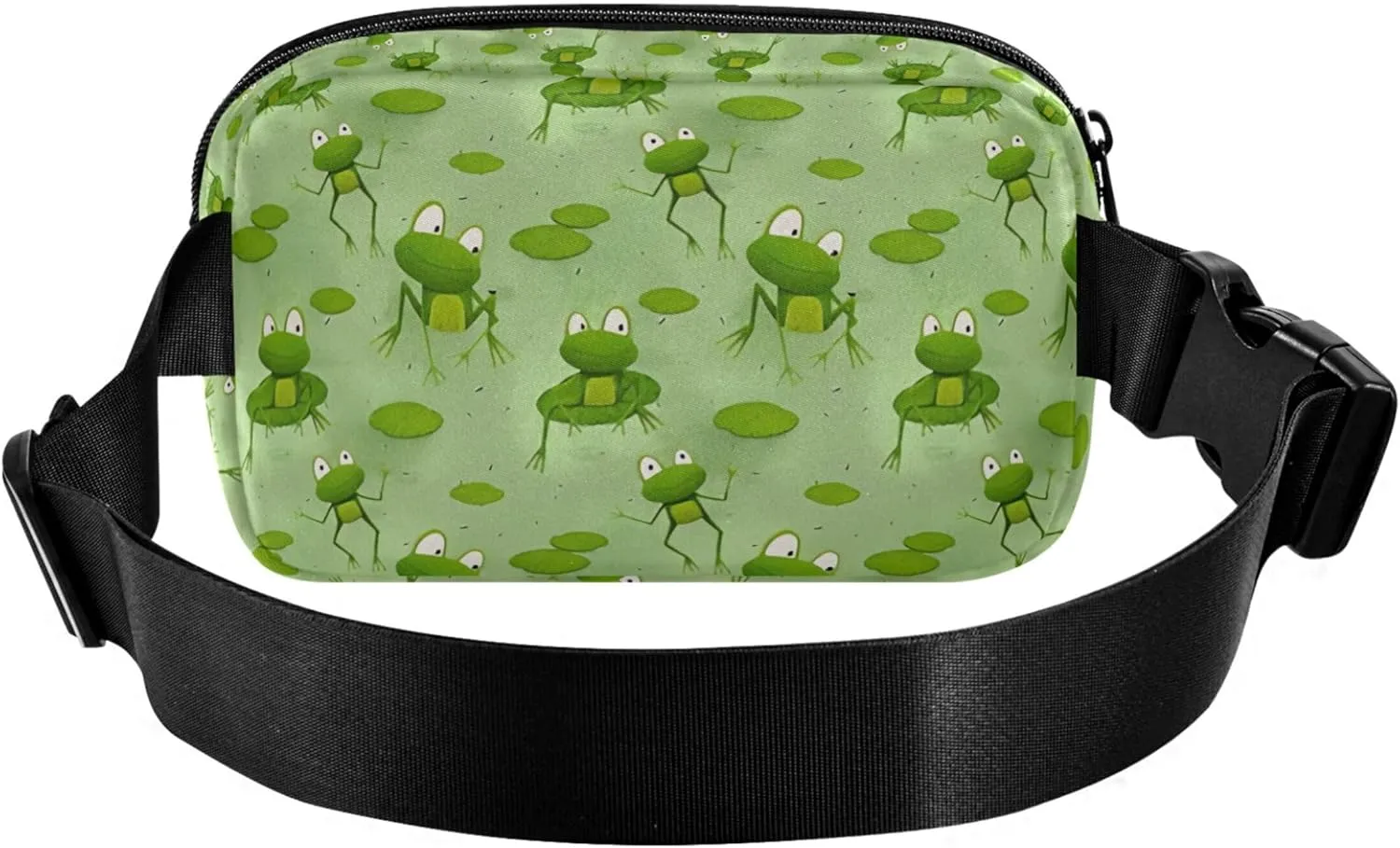 Custom Cartoon Frogs Sitting Water Green Fanny Packs Women Trendy Belt Bag Hip Pouch Waterproof Travel Waist Bag