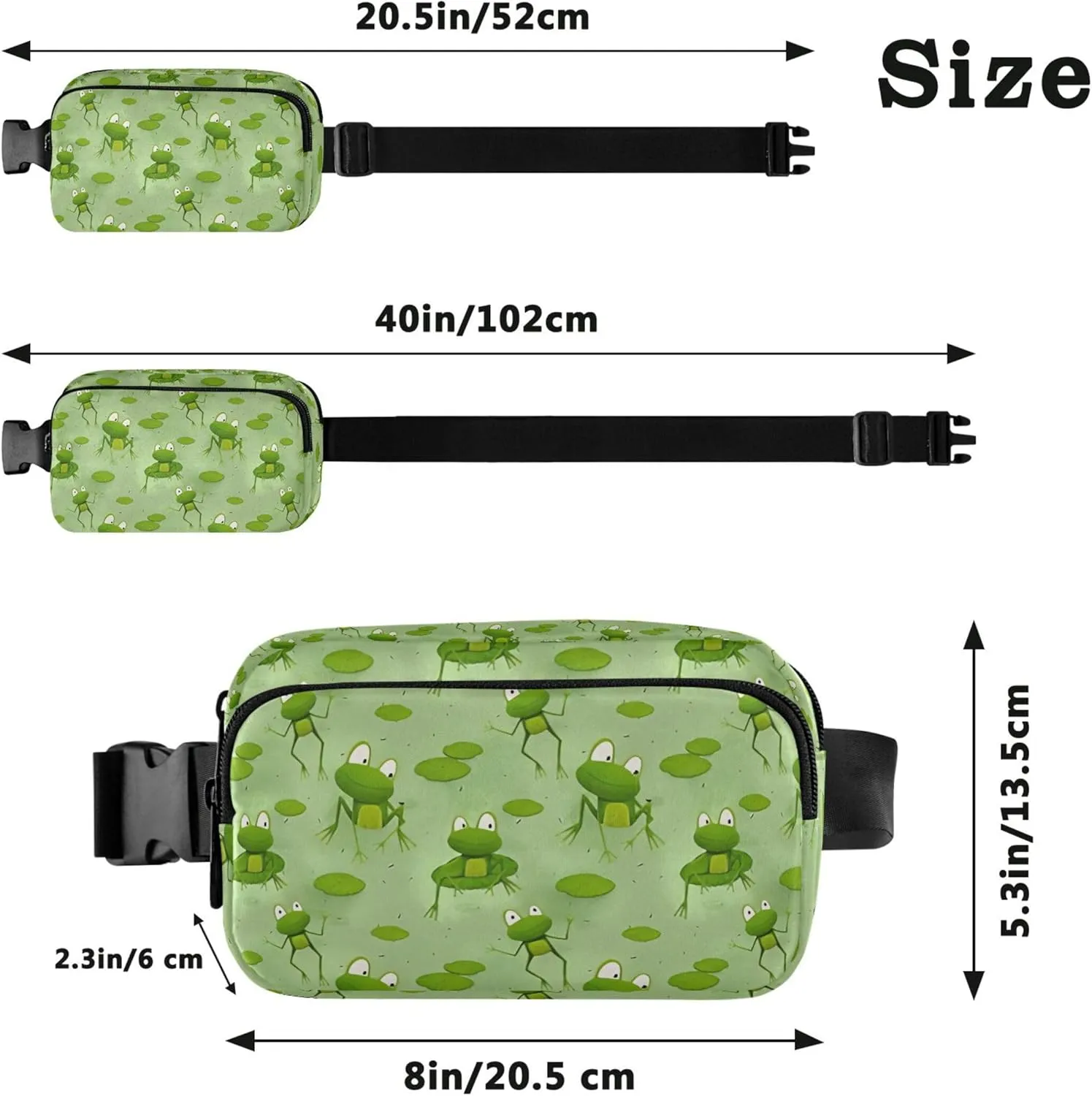 Custom Cartoon Frogs Sitting Water Green Fanny Packs Women Trendy Belt Bag Hip Pouch Waterproof Travel Waist Bag