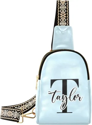 Custom Light Blue Sling Bag for Women Personalized Leather Crossbody Bags Cross Body Fanny Pack Purse Purse Fanny Packs with Adjustable Strap for Women Teen