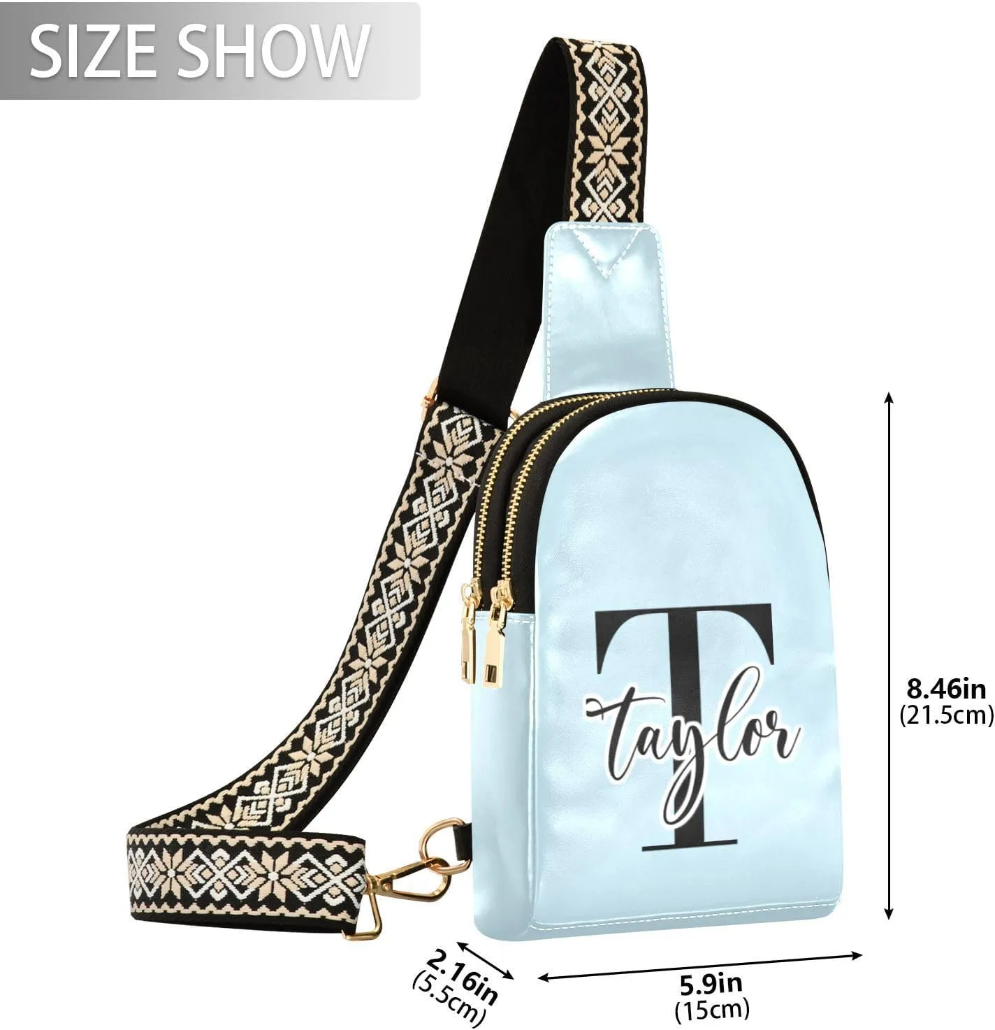 Custom Light Blue Sling Bag for Women Personalized Leather Crossbody Bags Cross Body Fanny Pack Purse Purse Fanny Packs with Adjustable Strap for Women Teen