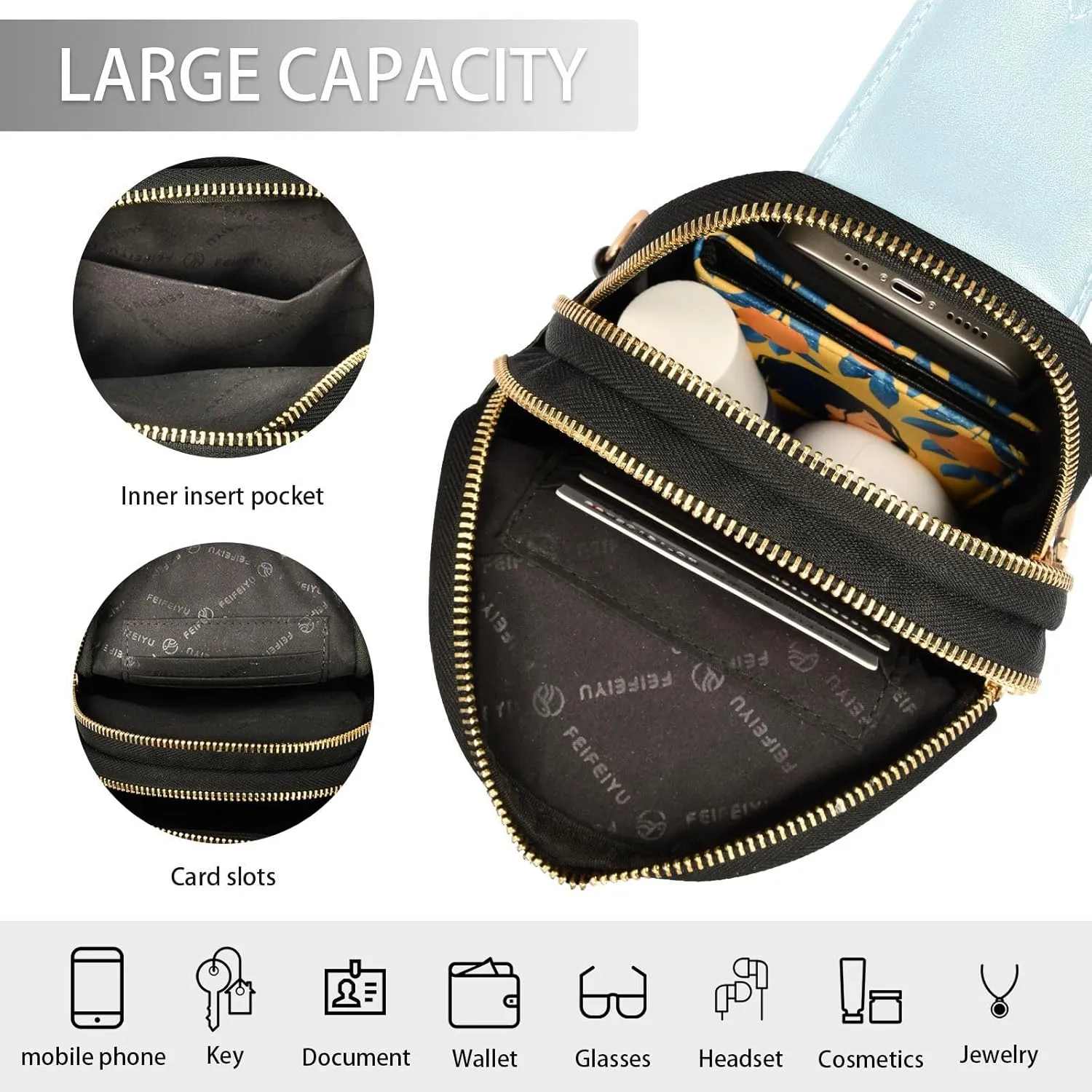 Custom Light Blue Sling Bag for Women Personalized Leather Crossbody Bags Cross Body Fanny Pack Purse Purse Fanny Packs with Adjustable Strap for Women Teen