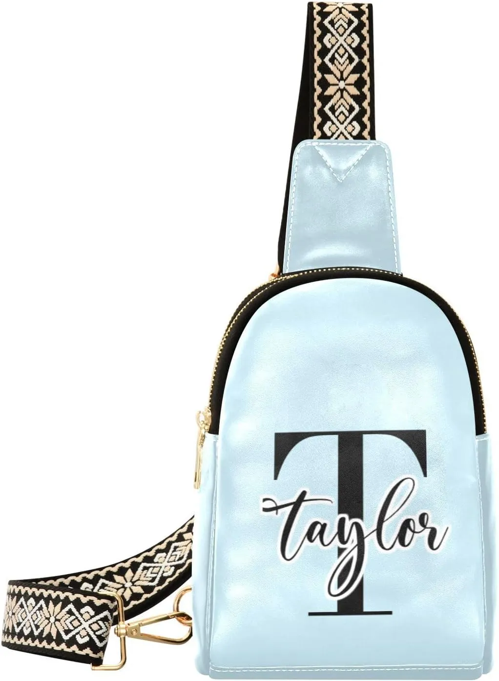 Custom Light Blue Sling Bag for Women Personalized Leather Crossbody Bags Cross Body Fanny Pack Purse Purse Fanny Packs with Adjustable Strap for Women Teen