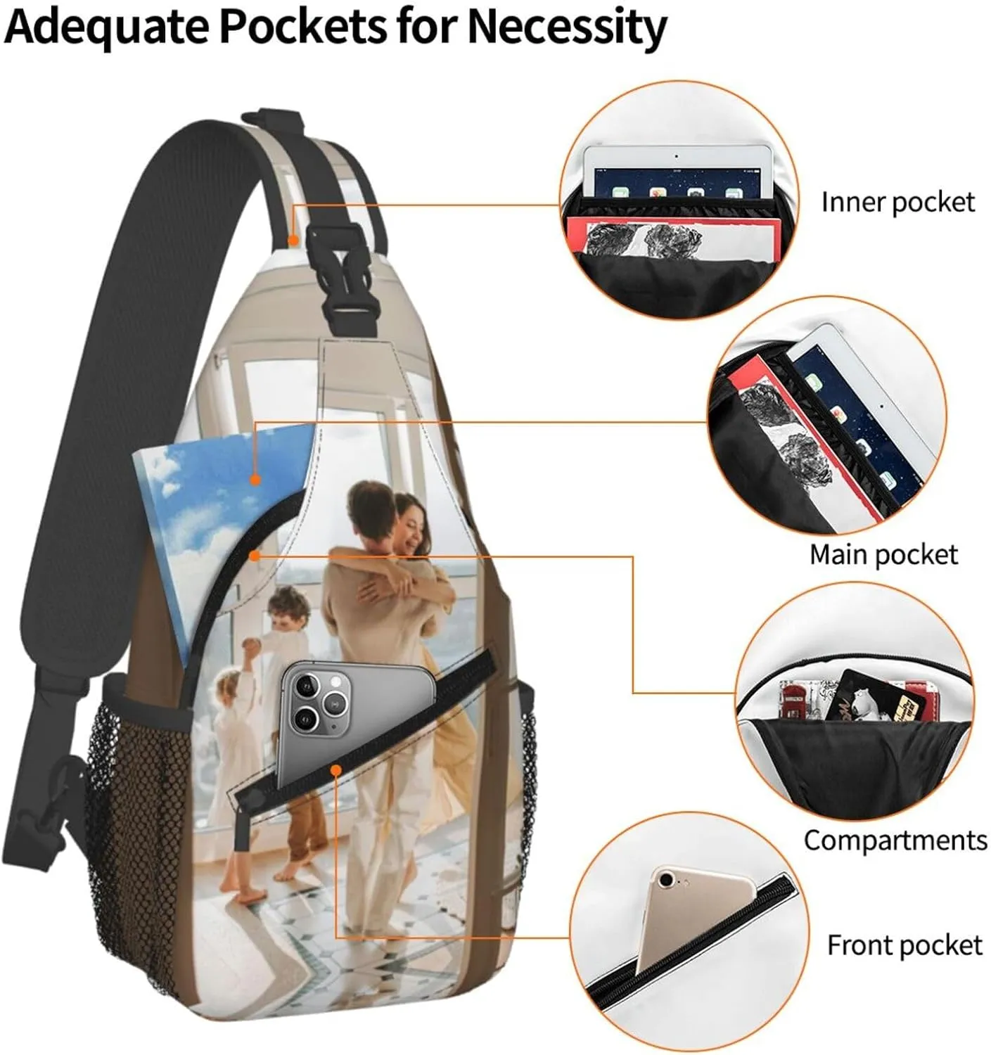 Custom Sling Backpack,Personalized Crossbody Sling Bags With Photo Name Logo Text,Customized Sling Shoulder Chest Bag Daypack For Men Women Travel Outdoor Hiking