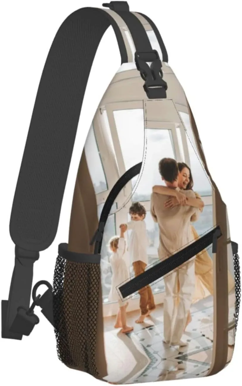 Custom Sling Backpack,Personalized Crossbody Sling Bags With Photo Name Logo Text,Customized Sling Shoulder Chest Bag Daypack For Men Women Travel Outdoor Hiking