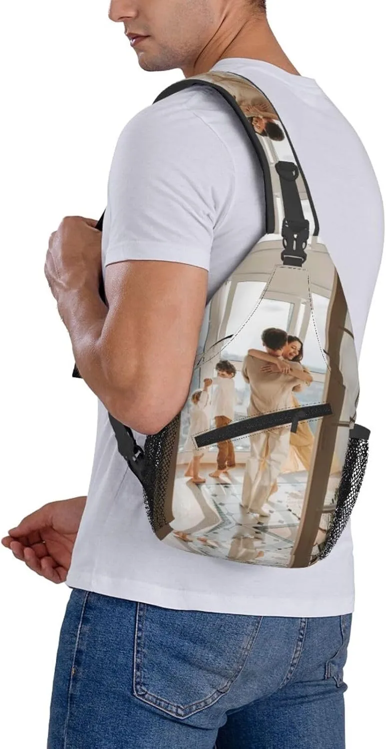 Custom Sling Backpack,Personalized Crossbody Sling Bags With Photo Name Logo Text,Customized Sling Shoulder Chest Bag Daypack For Men Women Travel Outdoor Hiking
