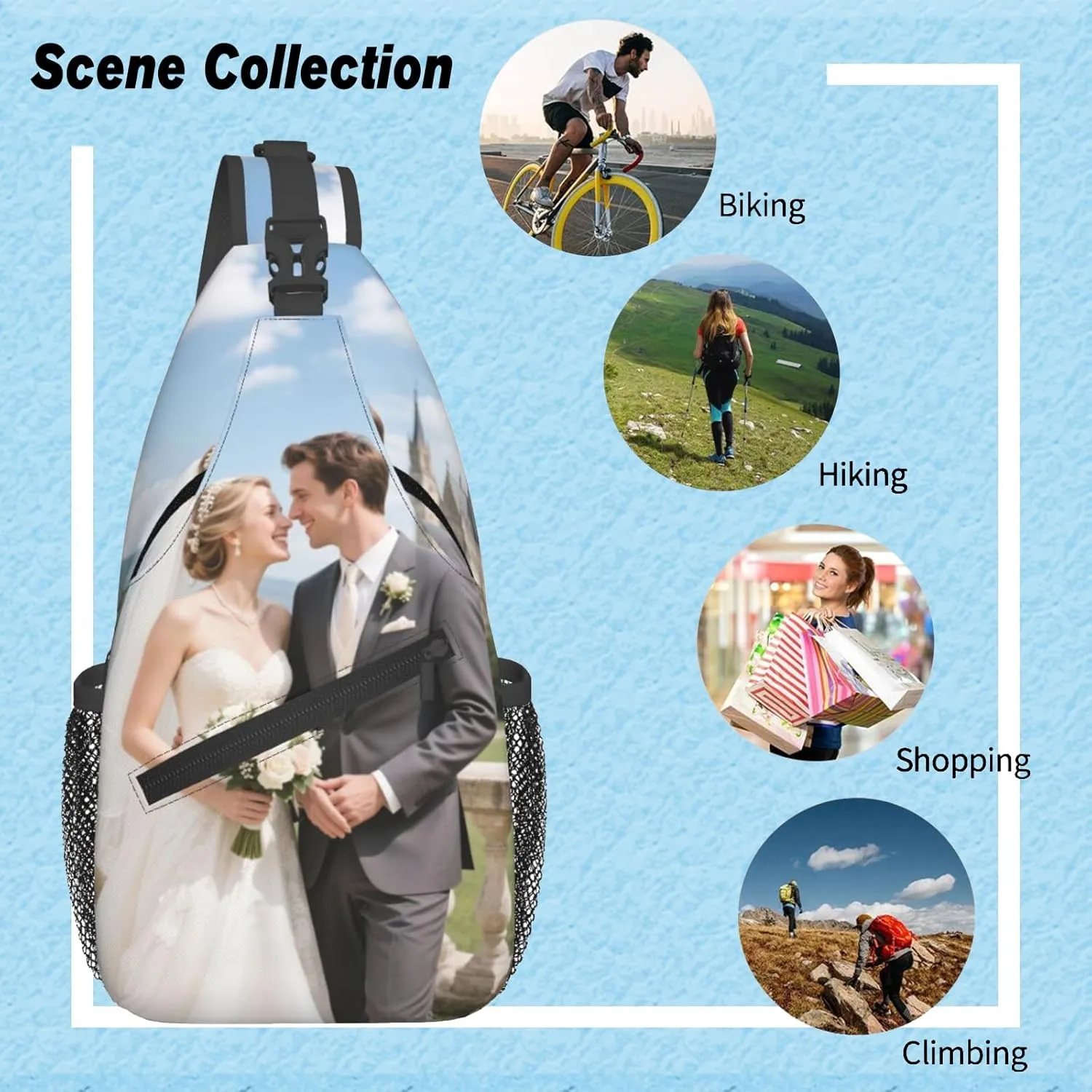 Custom Sling Backpacks For Men Women Personalized Chest Bag With Logo Text Image Customized Sling Backpack For Leisure Sports Travel Cyan
