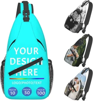 Custom Sling Backpacks For Men Women Personalized Chest Bag With Logo Text Image Customized Sling Backpack For Leisure Sports Travel Cyan