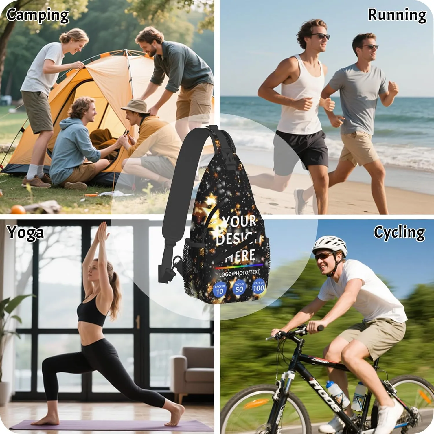 Custom Sling Backpacks For Men Women Personalized Chest Bag With Logo Text Image Customized Sling Backpack For Leisure Sports Travel Cyan