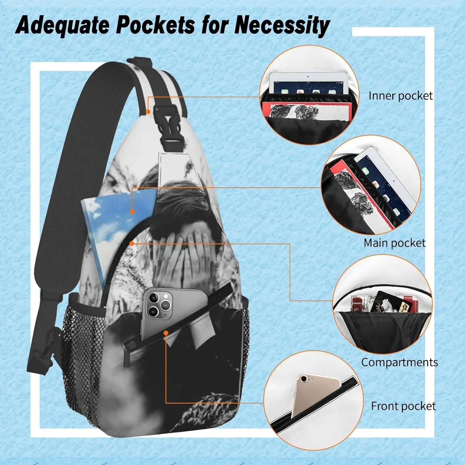 Custom Sling Backpacks For Men Women Personalized Chest Bag With Logo Text Image Customized Sling Backpack For Leisure Sports Travel Cyan