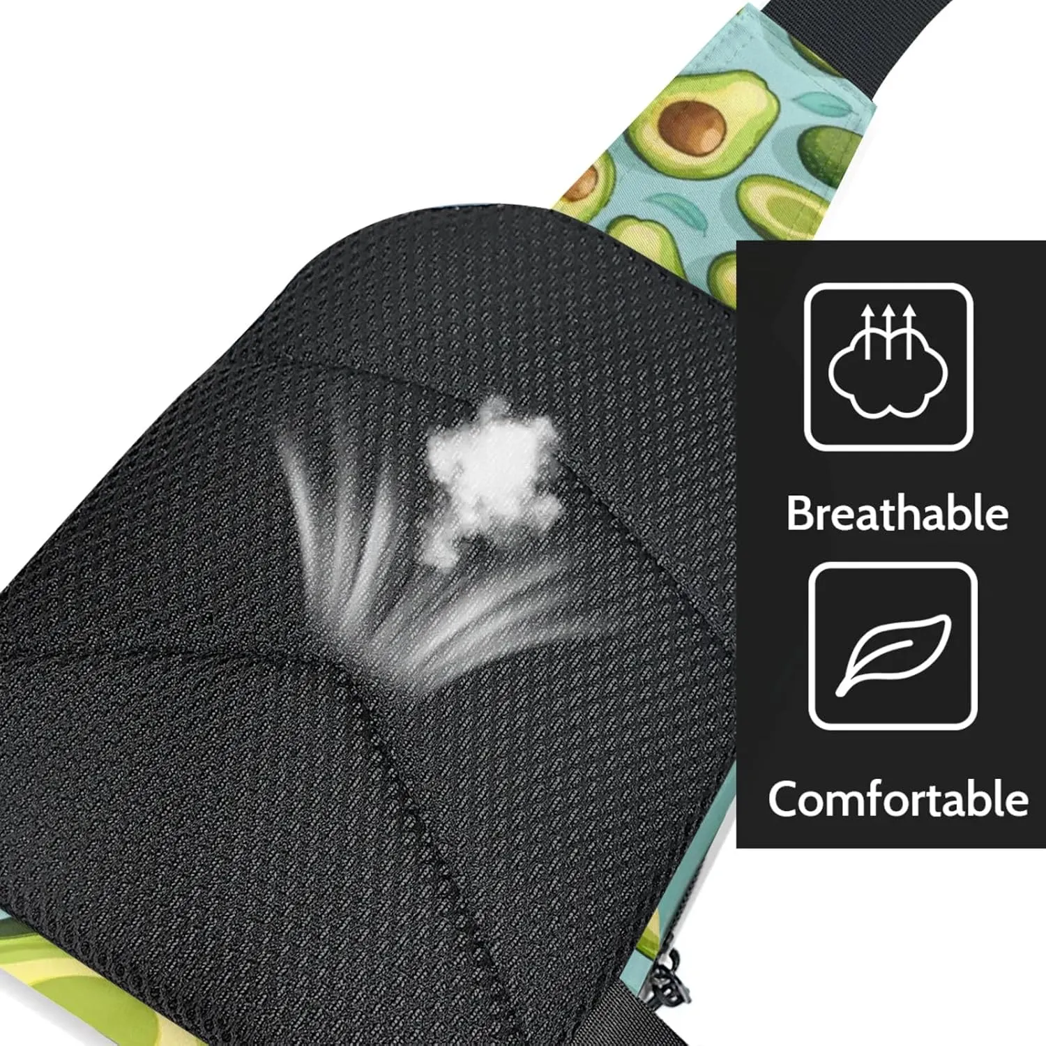 Custom Sling Bag Green Avocado Cross Body Customize Chest Bag Cute Avocado Daypack for Outdoors Travel Hiking Sports