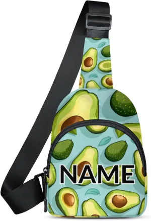 Custom Sling Bag Green Avocado Cross Body Customize Chest Bag Cute Avocado Daypack for Outdoors Travel Hiking Sports
