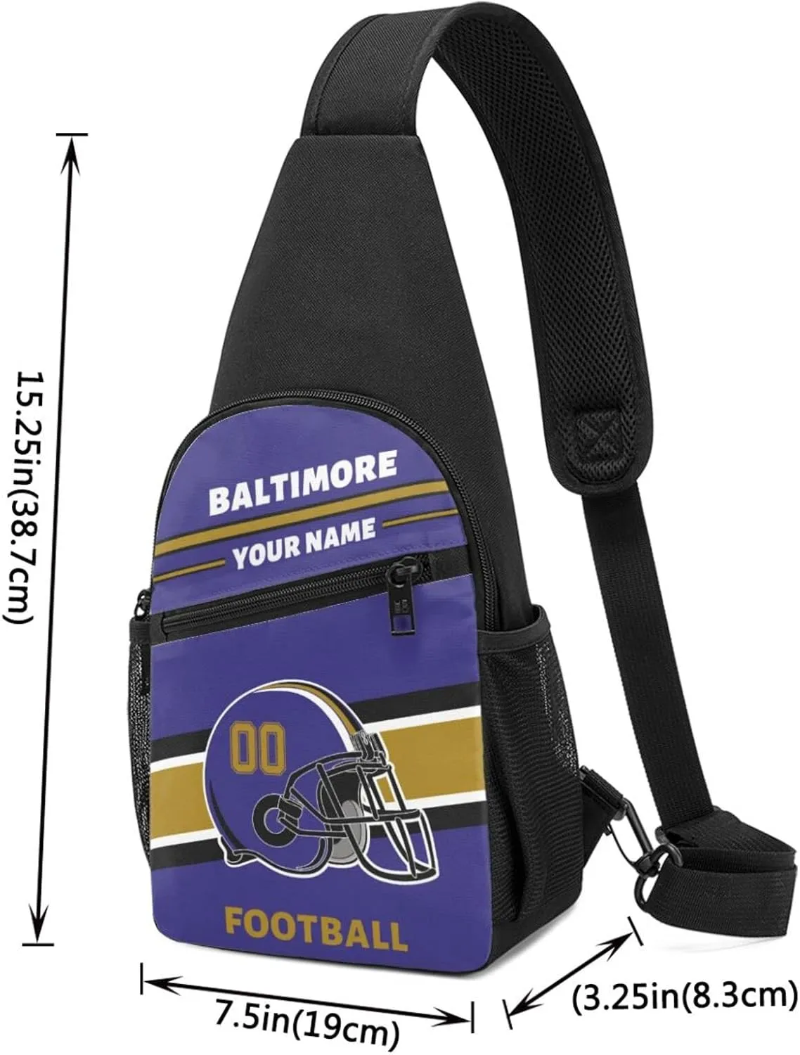 Custom Sling Bag, Personalized Baltimore Crossbody Bags for Men Women, Customize Name and Number Sling Shoulder Backpack for Hiking Travel Daypack Outdoor