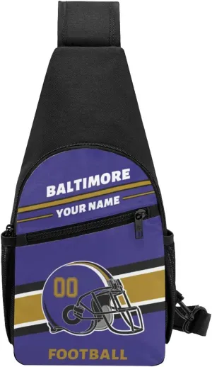 Custom Sling Bag, Personalized Baltimore Crossbody Bags for Men Women, Customize Name and Number Sling Shoulder Backpack for Hiking Travel Daypack Outdoor