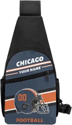 Custom Sling Bag, Personalized Chicago Crossbody Bags for Men Women, Customize Name and Number Sling Shoulder Backpack, Chest Bag Hiking Travel Daypack for Outdoor