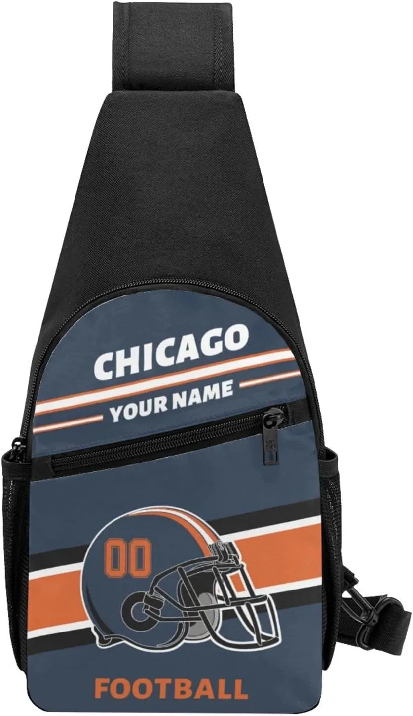 Custom Sling Bag, Personalized Chicago Crossbody Bags for Men Women, Customize Name and Number Sling Shoulder Backpack, Chest Bag Hiking Travel Daypack for Outdoor