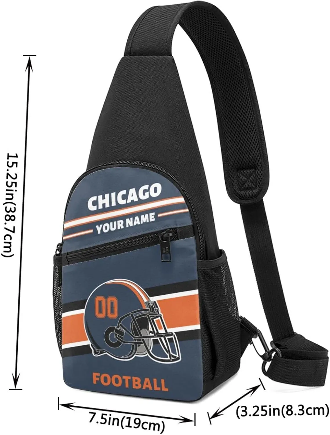 Custom Sling Bag, Personalized Chicago Crossbody Bags for Men Women, Customize Name and Number Sling Shoulder Backpack, Chest Bag Hiking Travel Daypack for Outdoor