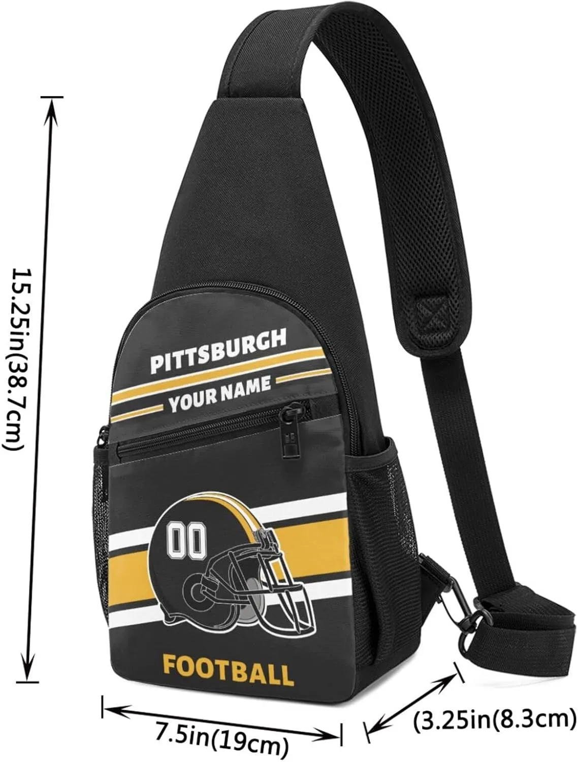 Custom Sling Bag, Personalized Pittsburgh Crossbody Bags for Men Women, Customize Name and Number Sling Shoulder Backpack, Chest Bag Hiking Travel Daypack for Outdoor