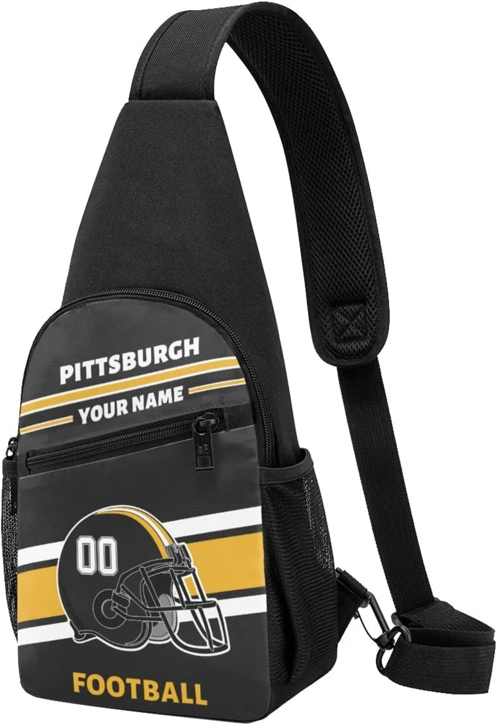 Custom Sling Bag, Personalized Pittsburgh Crossbody Bags for Men Women, Customize Name and Number Sling Shoulder Backpack, Chest Bag Hiking Travel Daypack for Outdoor