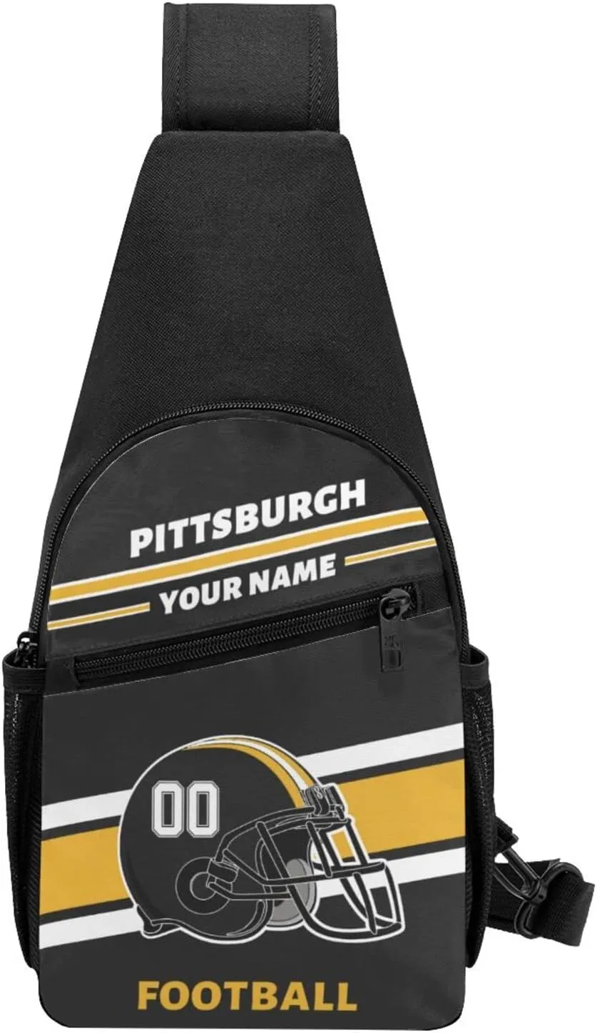 Custom Sling Bag, Personalized Pittsburgh Crossbody Bags for Men Women, Customize Name and Number Sling Shoulder Backpack, Chest Bag Hiking Travel Daypack for Outdoor