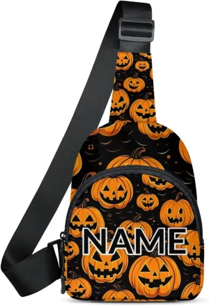 Custom Sling Bag Pumpkin Retro Cross Body Customize Chest Bag Cartoon Halloween Daypack for Outdoors Travel Hiking Sports