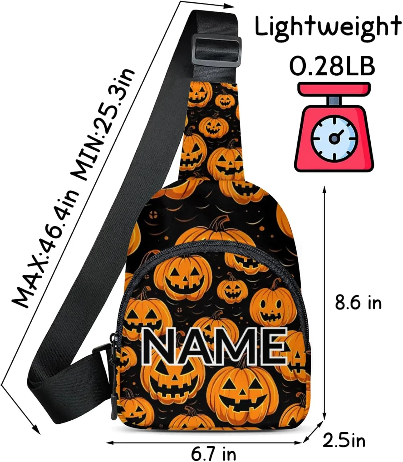 Custom Sling Bag Pumpkin Retro Cross Body Customize Chest Bag Cartoon Halloween Daypack for Outdoors Travel Hiking Sports