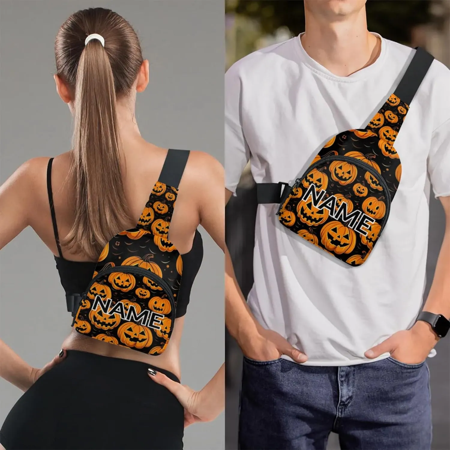 Custom Sling Bag Pumpkin Retro Cross Body Customize Chest Bag Cartoon Halloween Daypack for Outdoors Travel Hiking Sports