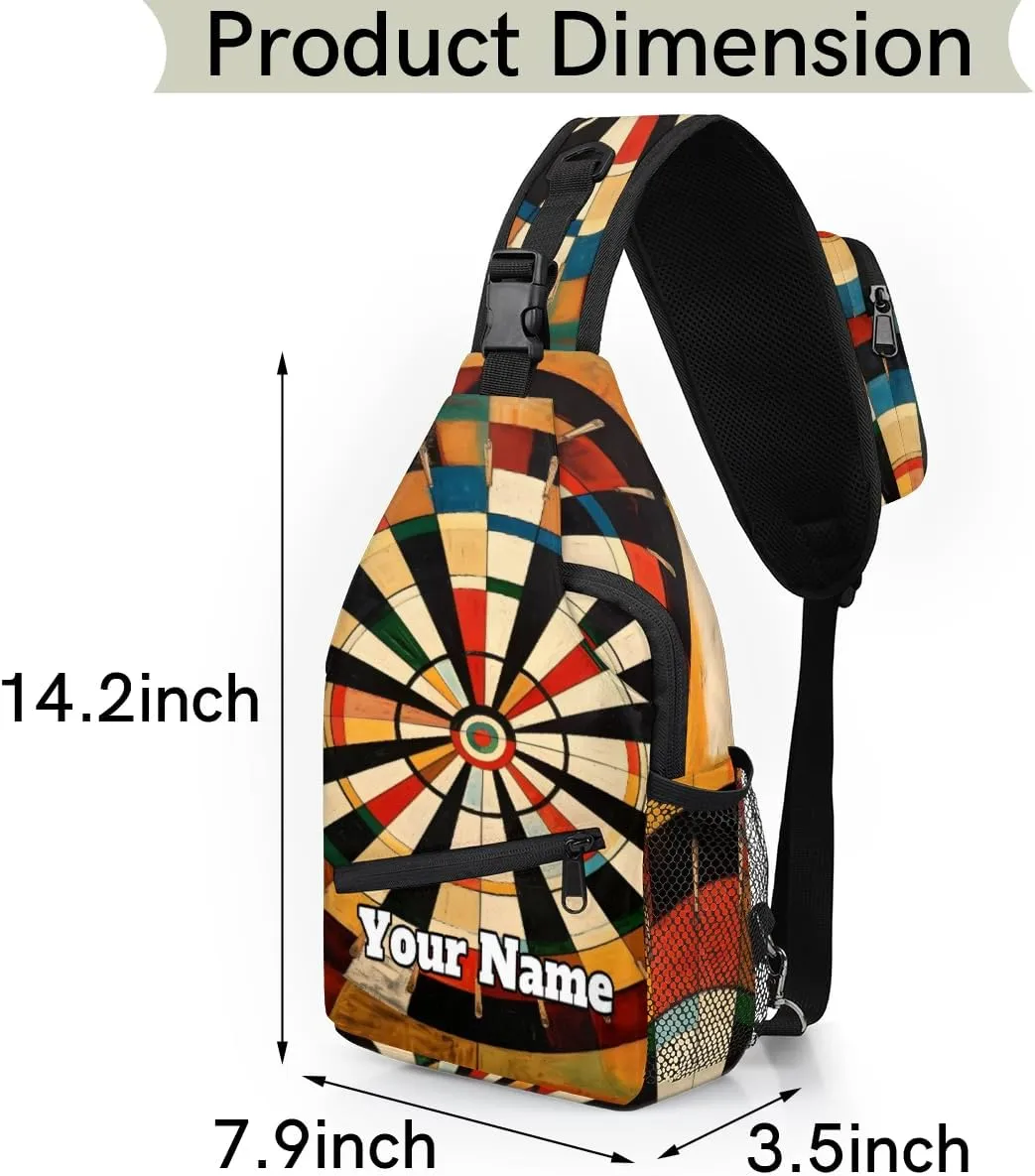 Custom Sling Bag With Name, Personalized Crossbody Shoulder Backpack for Men Women, Darts Board Multipurpose Chest Pack,Leisure Sports Outdoor, Sports