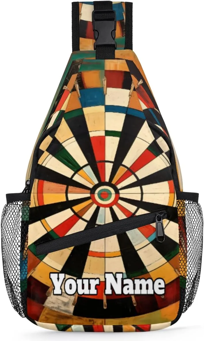 Custom Sling Bag With Name, Personalized Crossbody Shoulder Backpack for Men Women, Darts Board Multipurpose Chest Pack,Leisure Sports Outdoor, Sports