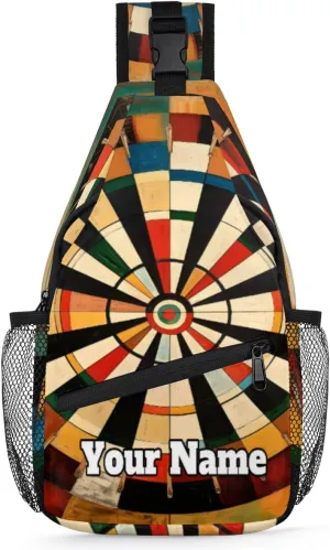 Custom Sling Bag With Name, Personalized Crossbody Shoulder Backpack for Men Women, Darts Board Multipurpose Chest Pack,Leisure Sports Outdoor, Sports