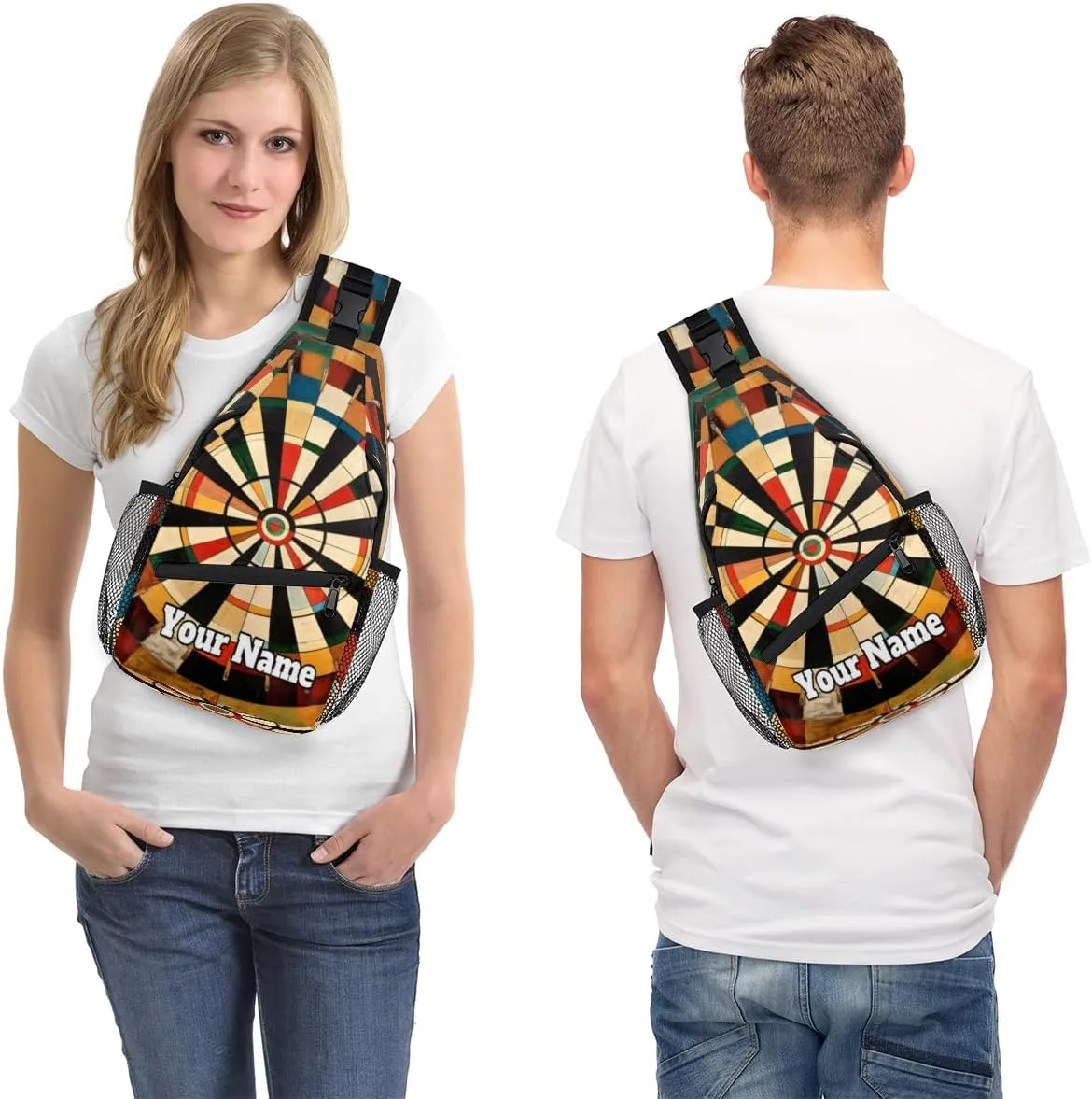 Custom Sling Bag With Name, Personalized Crossbody Shoulder Backpack for Men Women, Darts Board Multipurpose Chest Pack,Leisure Sports Outdoor, Sports