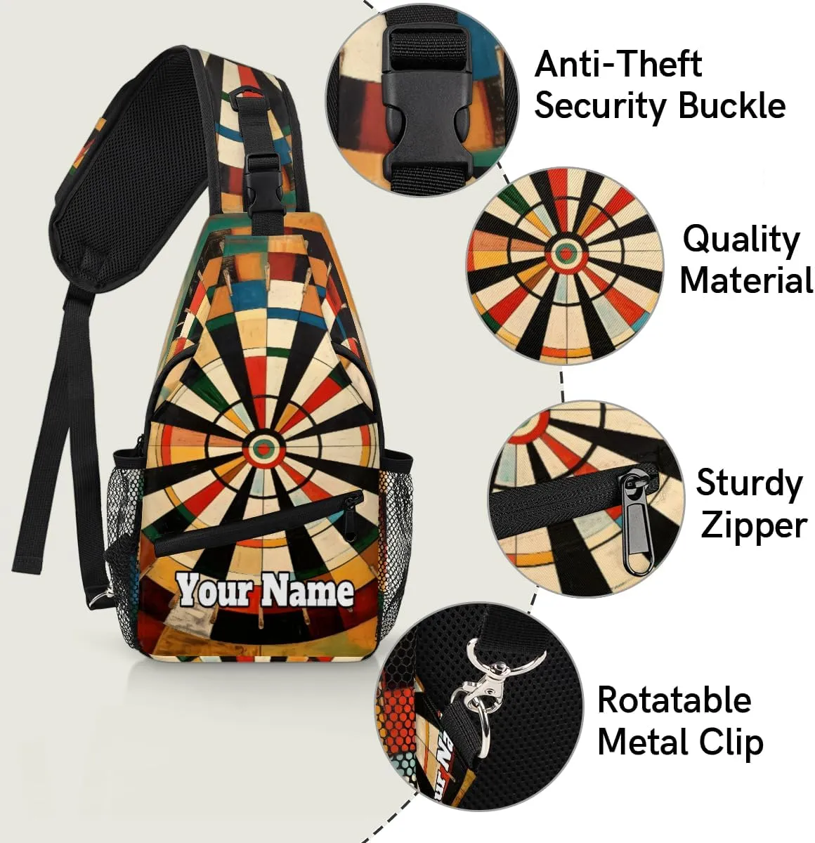 Custom Sling Bag With Name, Personalized Crossbody Shoulder Backpack for Men Women, Darts Board Multipurpose Chest Pack,Leisure Sports Outdoor, Sports