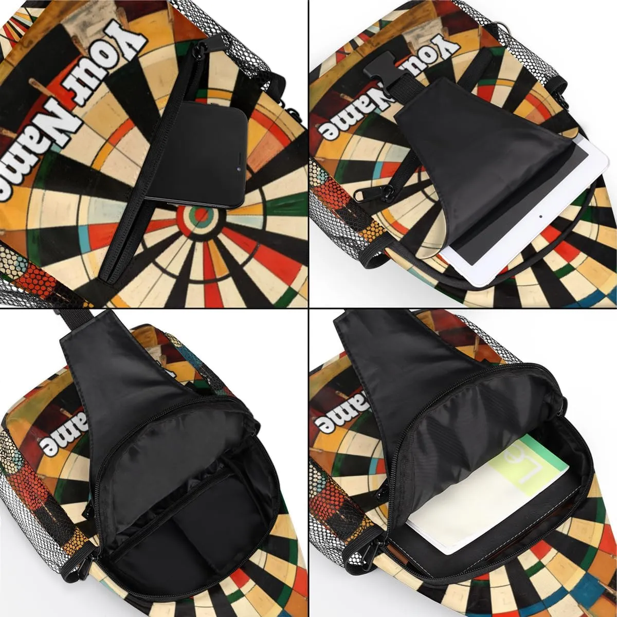 Custom Sling Bag With Name, Personalized Crossbody Shoulder Backpack for Men Women, Darts Board Multipurpose Chest Pack,Leisure Sports Outdoor, Sports