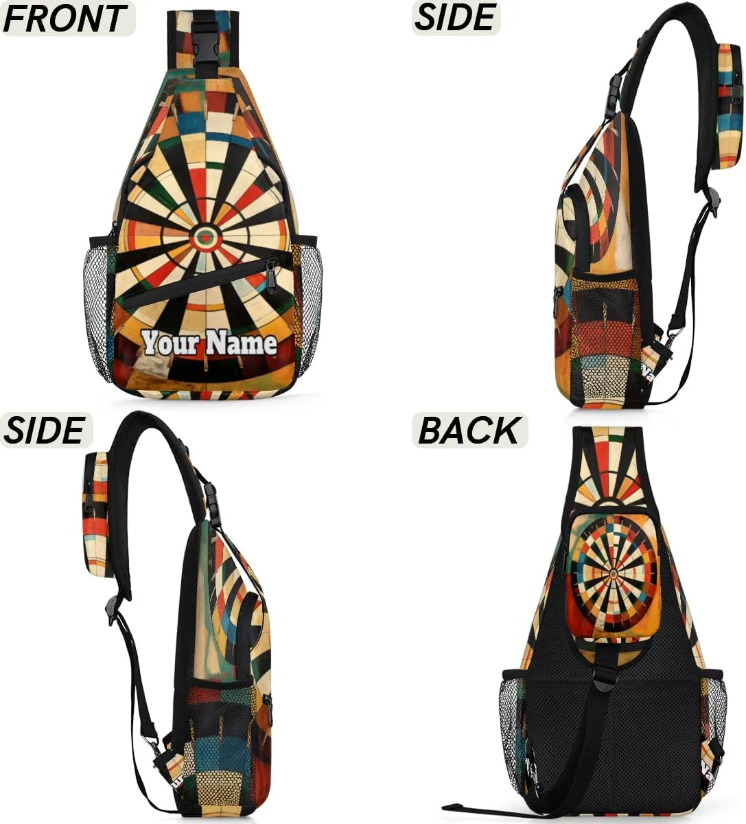 Custom Sling Bag With Name, Personalized Crossbody Shoulder Backpack for Men Women, Darts Board Multipurpose Chest Pack,Leisure Sports Outdoor, Sports