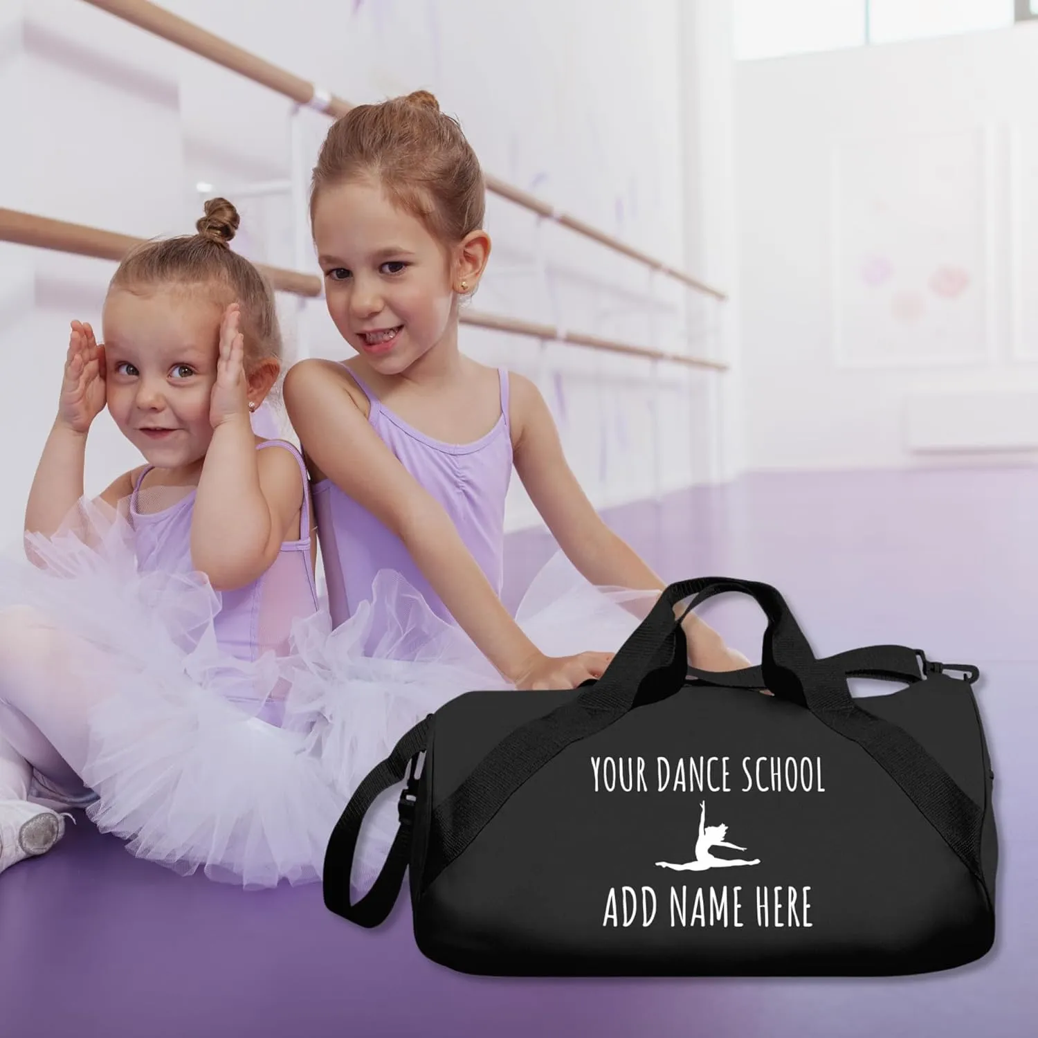 Customized Girl Personalized Dance Bag with School & Name: Barrel Duffel Bag