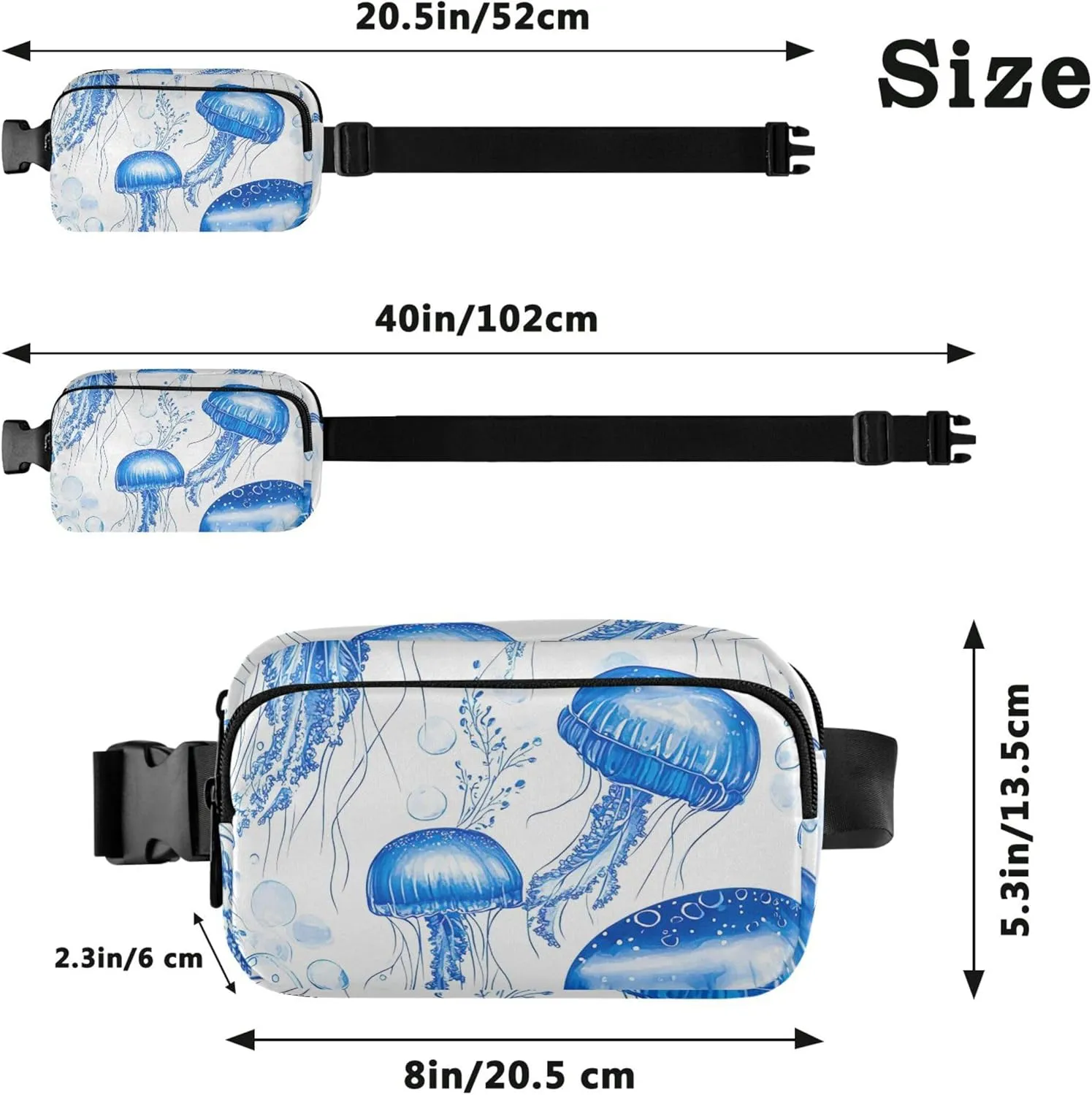 Cute Blue Jellyfish Women Fanny Packs Waterproof Belt Bags Hip Pack Cute Crossbody Waist Pack