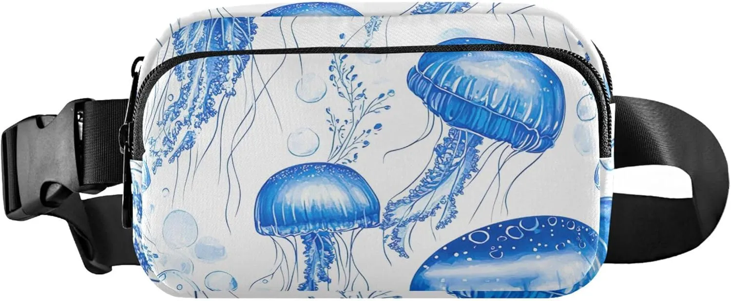Cute Blue Jellyfish Women Fanny Packs Waterproof Belt Bags Hip Pack Cute Crossbody Waist Pack