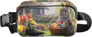 Cute Bunny Tulips Cottage Garden Fanny Packs for Women Waterproof Hip Pack Belt Pouch Funky Cross Body Waist Purse