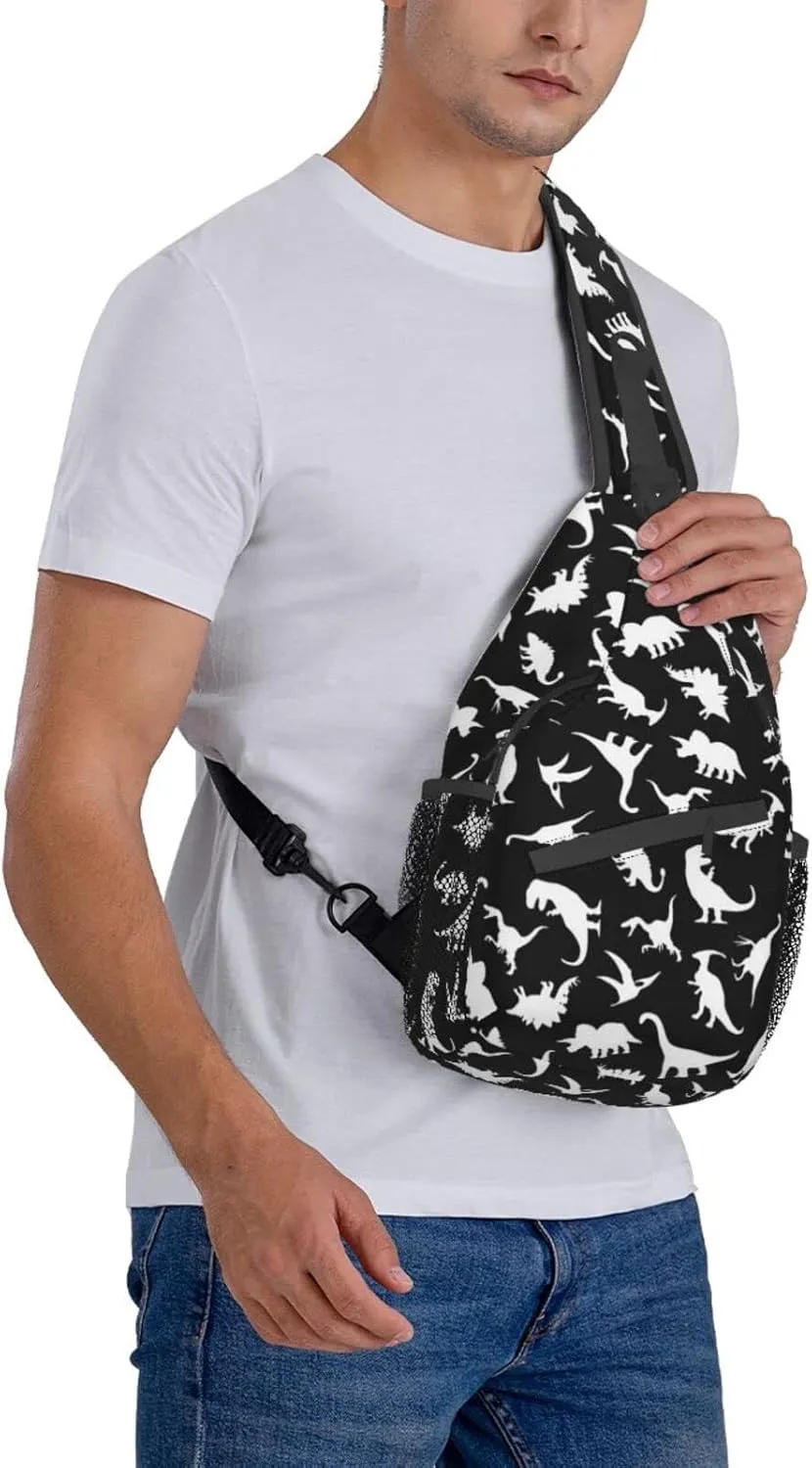 Cute Dinosaur Sling Backpack Unisex Dino Chest Bags Crossbody Travel Hiking Daypack For Women Men Shoulder Bag