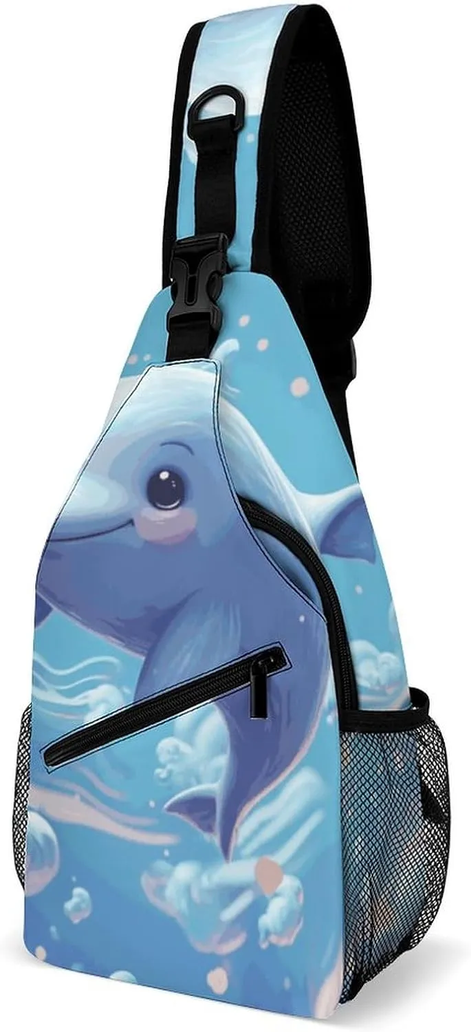 Cute Fish Crossbody Sling Bag for Women Men Sling Backpack Travel Chest Bag Pack Man Purse Shoulder Bags Daypack for Travel Hiking Cycling