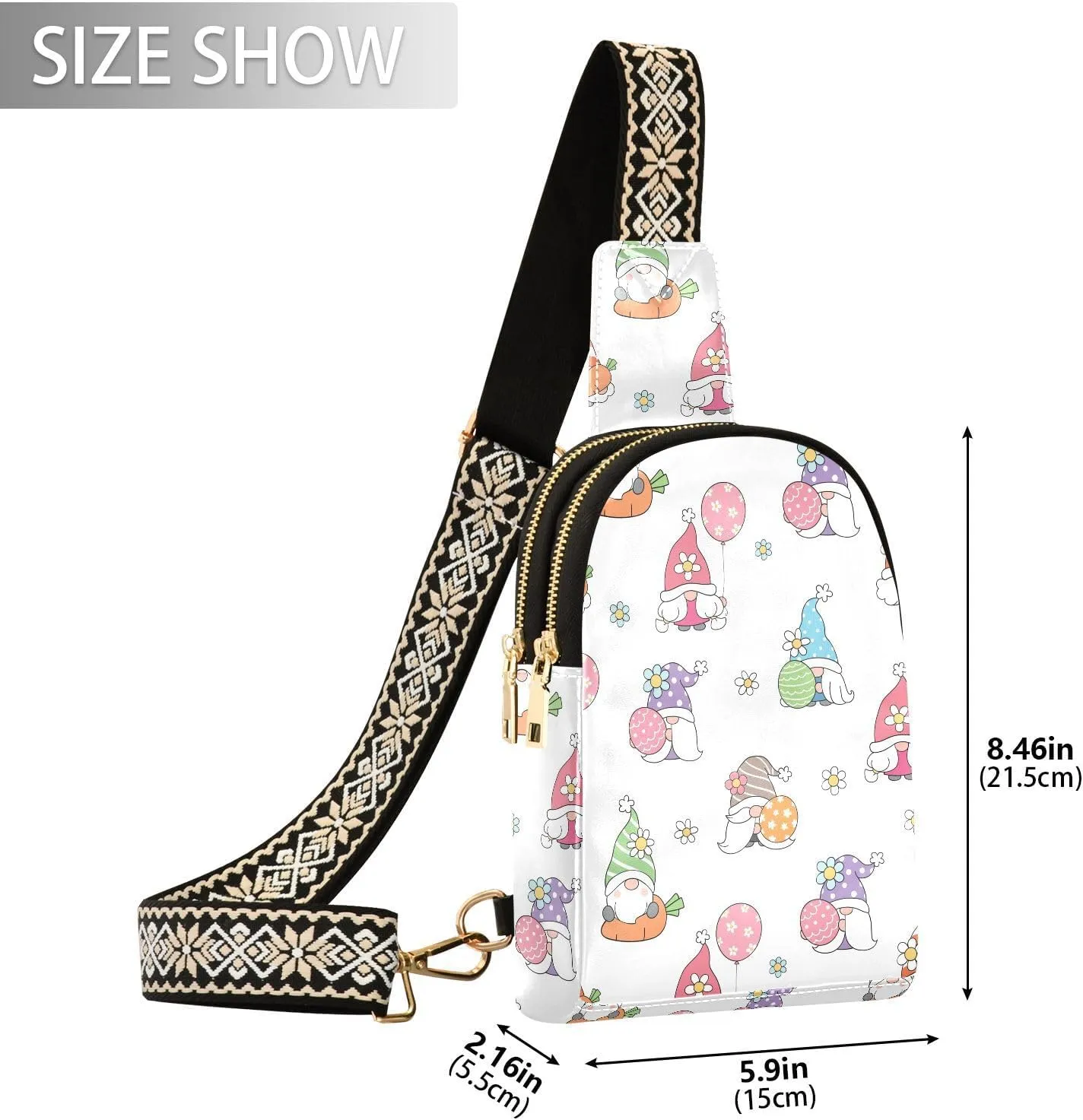 Cute Gnome Spring Cartoon Trendy Crossbody Bag Fashion Waist Packs Cartoon Flower Egg Easter Cross Body Leather Chest Bag for Women Fanny Pack Travel Outdoor Crossbody Sling Bag
