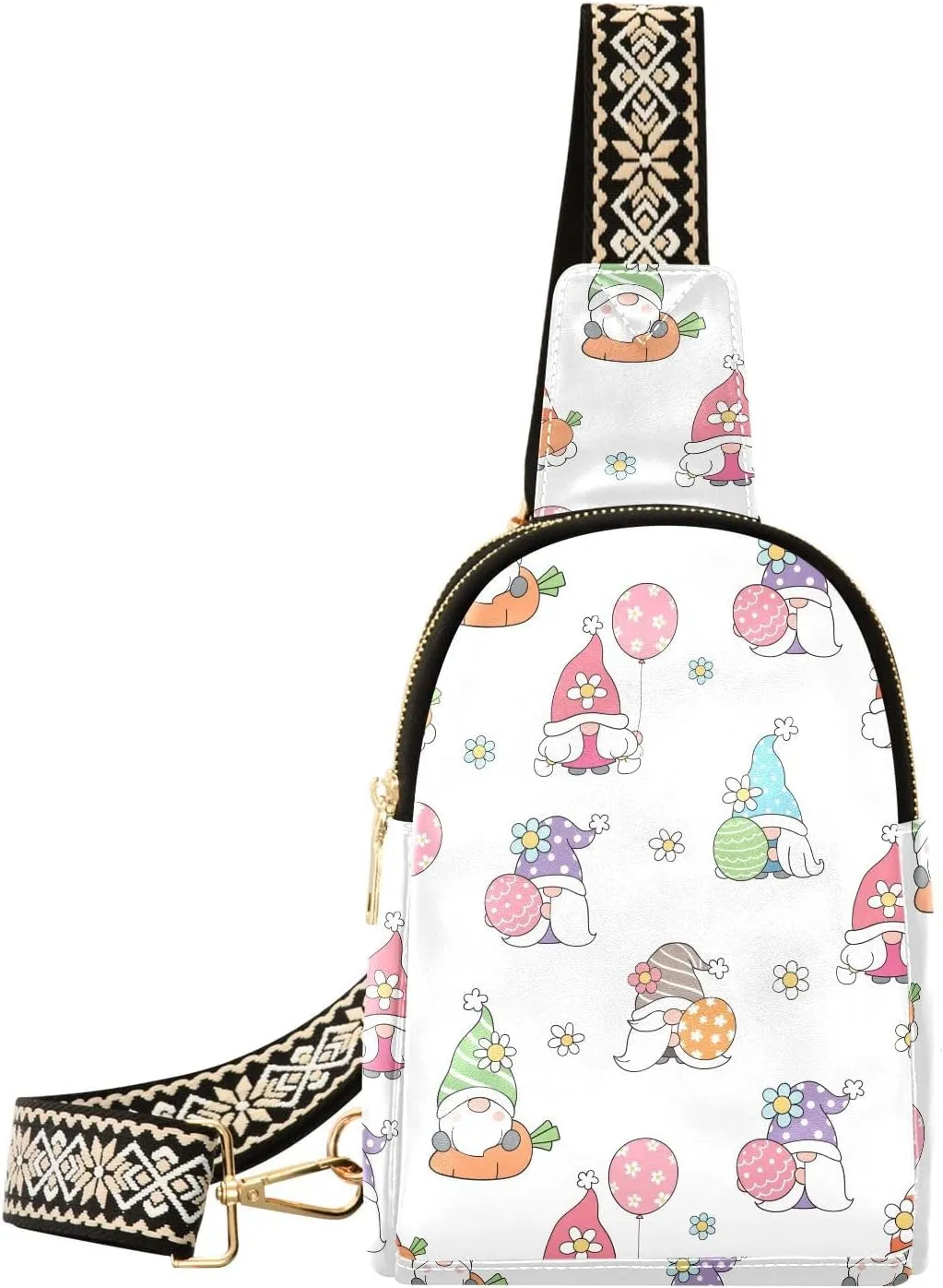 Cute Gnome Spring Cartoon Trendy Crossbody Bag Fashion Waist Packs Cartoon Flower Egg Easter Cross Body Leather Chest Bag for Women Fanny Pack Travel Outdoor Crossbody Sling Bag