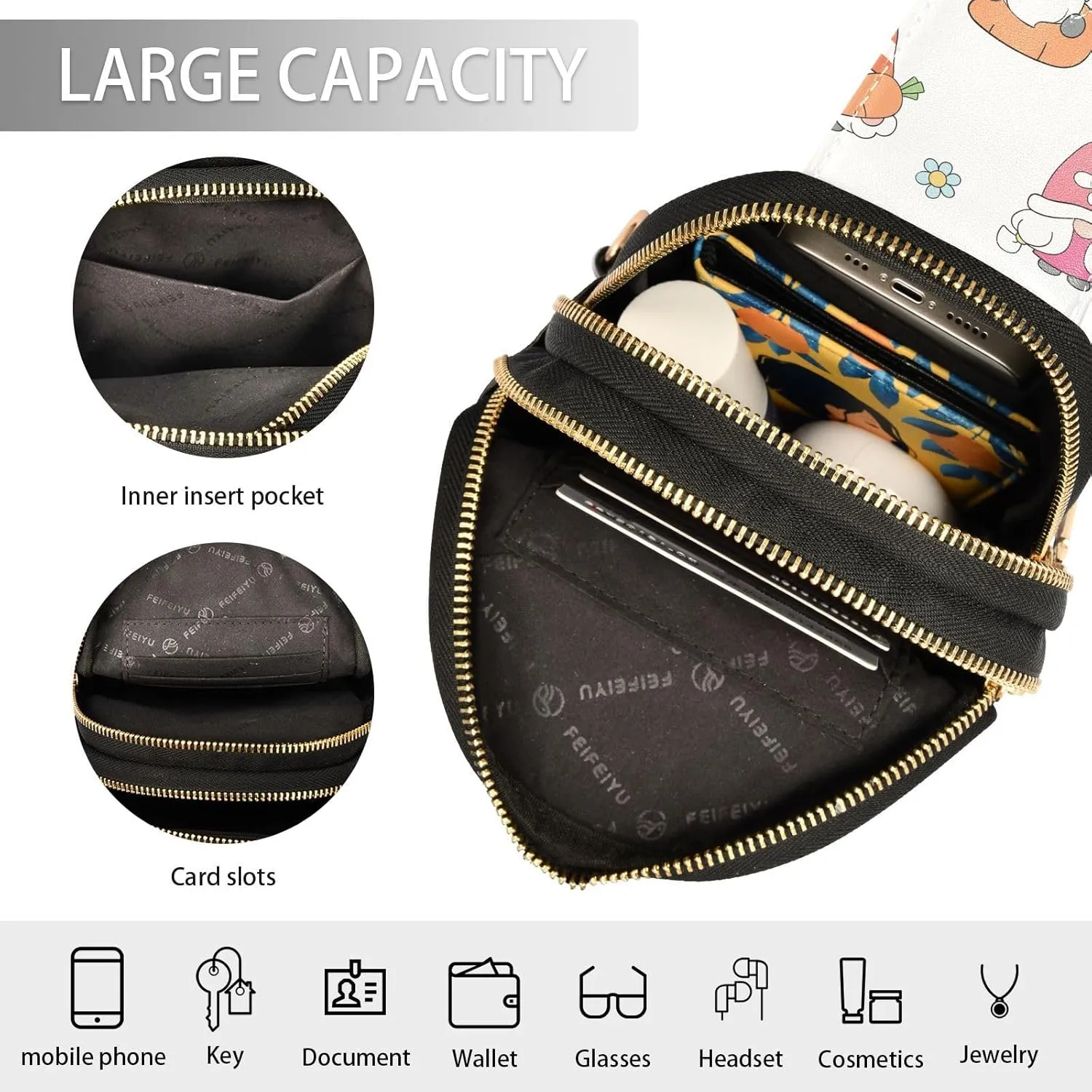 Cute Gnome Spring Cartoon Trendy Crossbody Bag Fashion Waist Packs Cartoon Flower Egg Easter Cross Body Leather Chest Bag for Women Fanny Pack Travel Outdoor Crossbody Sling Bag