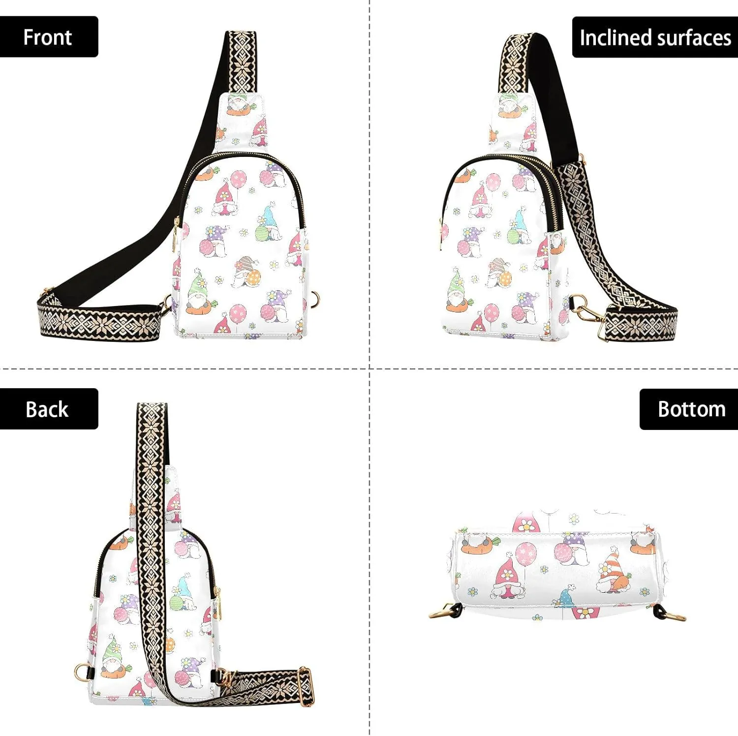 Cute Gnome Spring Cartoon Trendy Crossbody Bag Fashion Waist Packs Cartoon Flower Egg Easter Cross Body Leather Chest Bag for Women Fanny Pack Travel Outdoor Crossbody Sling Bag
