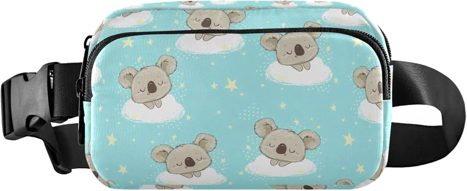 Cute Koala Print Sky Blue Fanny Packs Women Anti Theft Belt Bag Waterproof Designer Cross Body Waist Pack