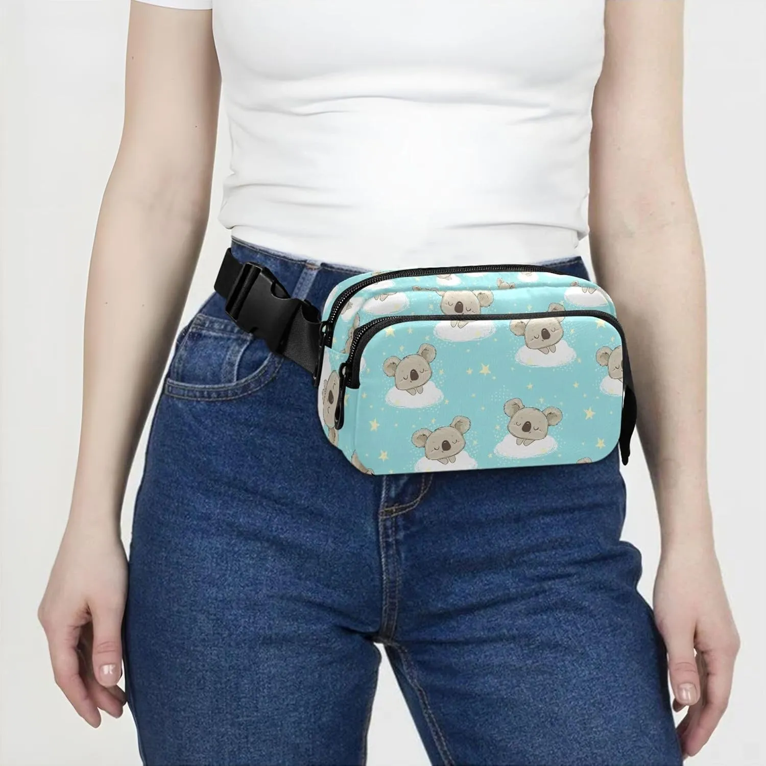 Cute Koala Print Sky Blue Fanny Packs Women Anti Theft Belt Bag Waterproof Designer Cross Body Waist Pack