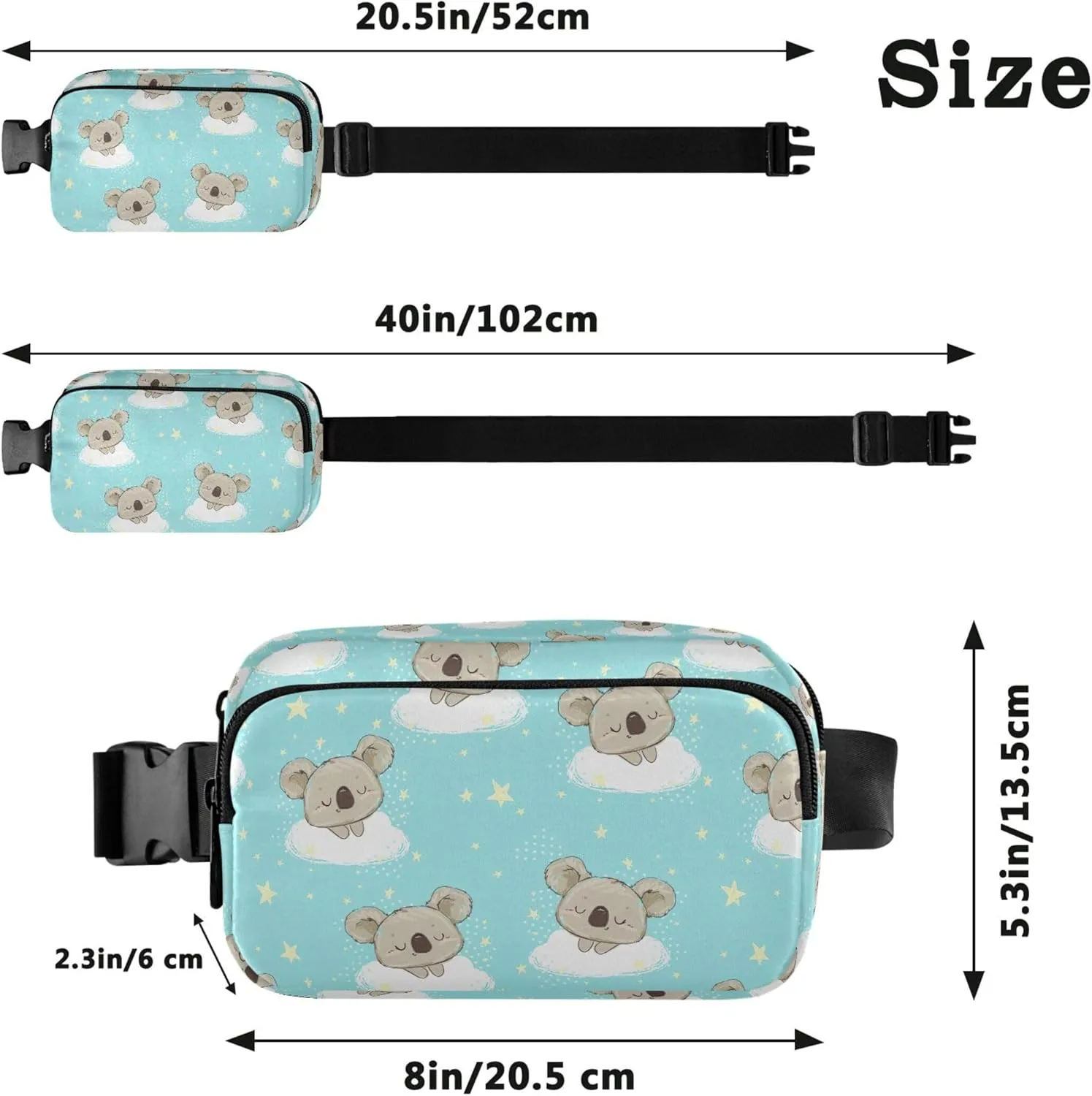 Cute Koala Print Sky Blue Fanny Packs Women Anti Theft Belt Bag Waterproof Designer Cross Body Waist Pack
