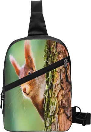 Cute Little Red Squirrel Sling Bag for Men Women, Small Crossbody Sling Backpack Shoulder Chest Bag, Anti Theft Travel Hiking Sports